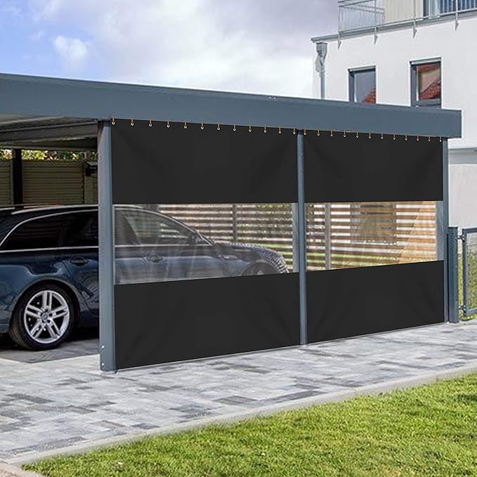 Covers  All Outdoor Curtains for Patio Waterproof, 18 oz PVC Polyester Tear and UV Resistant Clear Panel Curtain Featuring Rust-Free Grommets, Ideal for Patios, and Pergola (8' H x 10' W Feet, Black)