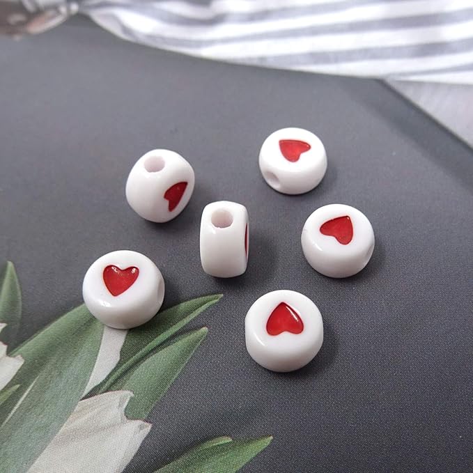 Honbay 200PCS 7mm Mini Acrylic Beads Flat Round Love Heart Beads Sweet Heart Beads Heart Spacer Loose Beads for Bracelets Anklets Necklaces Earrings Eyeglass Chain Jewelry Making Craft Projects