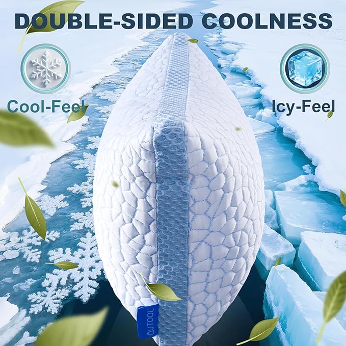 QUTOOL Cooling Pillows for Hot Sleeping, Shredded Memory Foam Pillows Queen Size Set of 1,Adjustable Soft & Firm Gel Bed Pillow for Side, Back, Stomach Sleepers