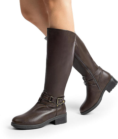 Women's Knee High Boots, Buckle Riding Boots