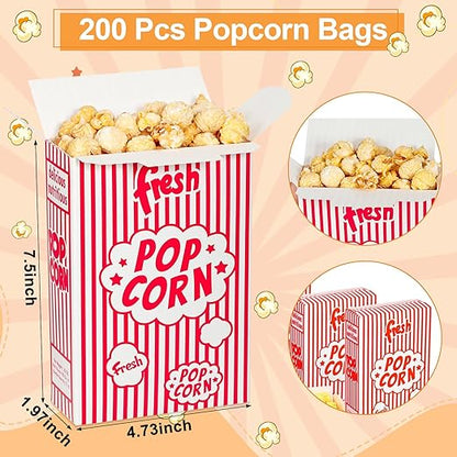 Dualshine 200 Pack Popcorn Boxes,1.25 oz Paper Popcorn Containers,Red and White Striped Close-Top Cardboard Pop Corners Bags Individual Servings for Theater Night Movie,Party,Christmas