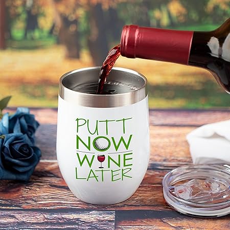 JENVIO Golf Gifts for Women  White Stainless Steel Wine Tumbler Sliding Lid and Straw  Funny Female Themed Stuff for Golfers Christmas Gift (12 Ounce)