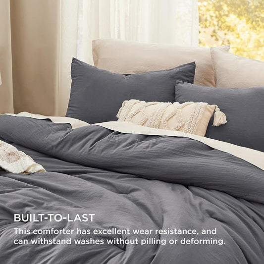 Bedsure Queen Size Comforter Set, Dark Grey Soft Prewashed Bedding for All Seasons, 3 Pieces GentleSoftN Warm Down Alternative Bed Set, 1 Lightweight Comforter (90"x90") and 2 Pillowcases (20"x26")