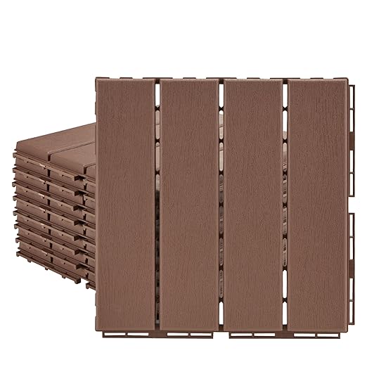 Plastic Interlocking Deck Tiles, 9 Pack Outdoor Flooring Waterproof Pavers for Patio Garden Porch Yard, All Weather Use, Coffee