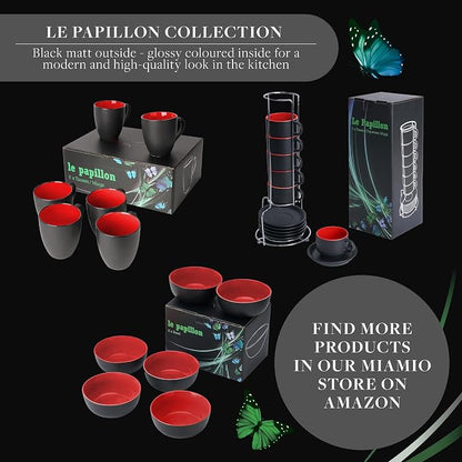 MIAMIO - Coffee Mugs Set of 6 (12 oz) - Le Papillon (Red) - Daily Table Set Ceramic coffee mugs for coffee, cappuccino and tea, 12 oz for everyday use - dishwasher safe - practical for daily use
