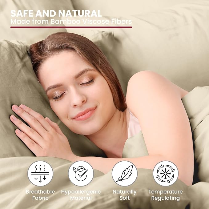 LUX Décor Bamboo Viscose Sheet Sets - Organic 35% Viscose derived from Bamboo Rayon Blend with 65% Polyester - Cooling, Breathable & Soft, Hotel Luxury Experience – King, Beige