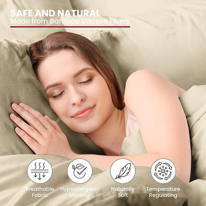 LUX Décor Bamboo Viscose Sheet Sets - Organic 35% Viscose derived from Bamboo Rayon Blend with 65% Polyester - Cooling, Breathable & Soft, Hotel Luxury Experience – King, Beige