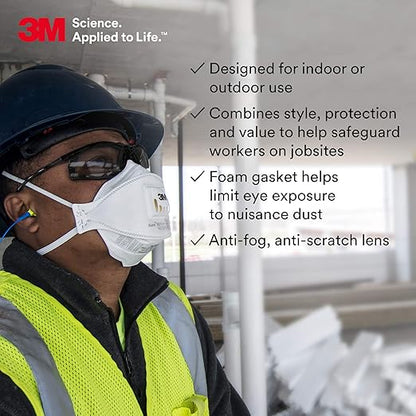 3M Safety Glasses 11873-00000-20, Virtua CCS, ANSI Z87, Anti-Fog, Gray Lens, Black Frame, Corded Ear Plug Control System, Removable Foam Gasket