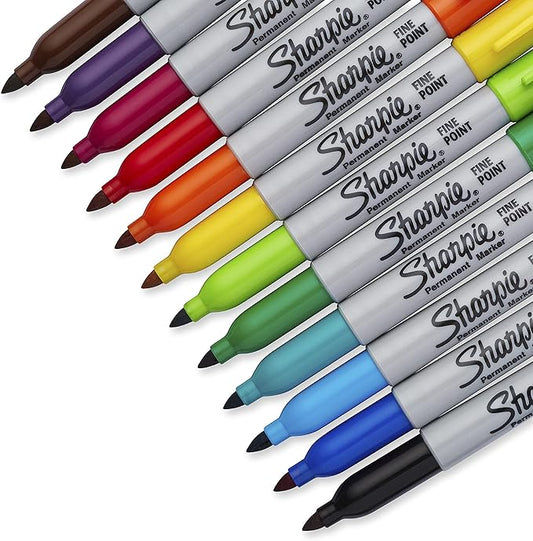 SHARPIE Permanent Markers, Quick Drying And Fade Resistant Fine Tip Marker Set For Wood, Plastic Paper, Metal, And More, Drawing, Coloring, And Poster Marker, Assorted Colors, 12 Count
