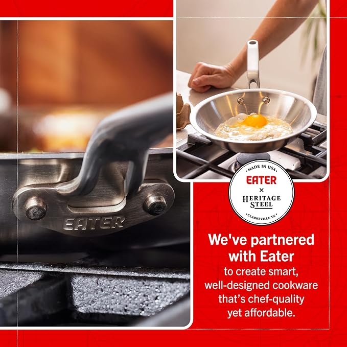 Heritage Steel Eater Series 8.5 Inch Frying Pan | Made in USA | 5-Ply Fully Clad Stainless Steel | Stay Cool Handle Design | Induction Ready & Non-Toxic