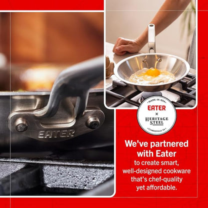 Heritage Steel Eater Series 8.5 Inch Frying Pan | Made in USA | 5-Ply Fully Clad Stainless Steel | Stay Cool Handle Design | Induction Ready & Non-Toxic