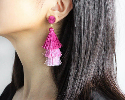 Me&Hz Colorful Layered Tassel Earrings Bohemian Statement Tiered Tassel Big Dangle Drop Earrings for Women Druzy Studs Valentine’s Day Gift