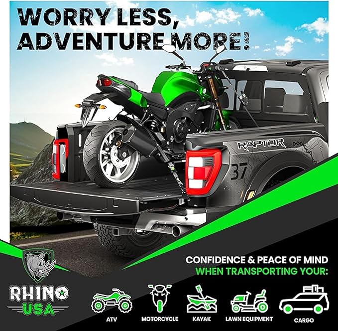 Rhino USA Retractable Ratchet Straps (2-Pack) - 1 Inch x 10 Feet (1,209lb Break Strength) - Heavy Duty Auto Self Retracting Tie Down Straps for Truck, Cargo Trailer, Motorcycle, Rad & More - Gray