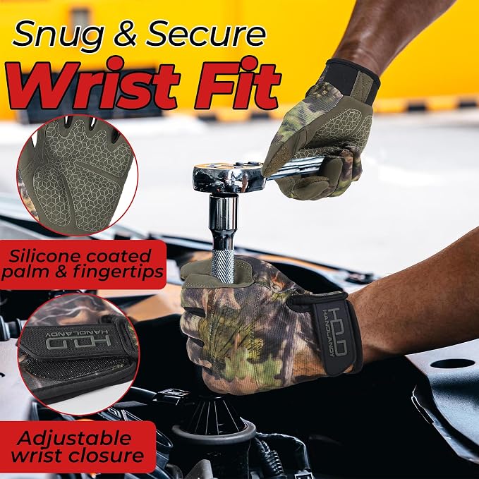 HANDLANDY Work Gloves for Men & Women, Utility Mechanic Working Gloves Touch Screen, Flexible Gardening Gloves for Yard