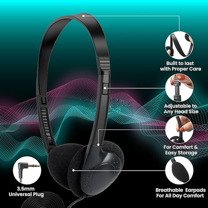 Wholesale On-Ear Headphones - Inexpensive Stereo Headphones for Students, Classroom, Library - (Foam Earpad 1 Pair)