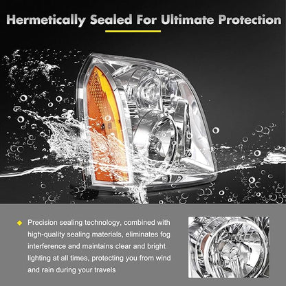 Headlights Assembly Pair Fit For 2007-2014 For GMC Yukon 2007-2014 For GMC Yukon XL 1500 2007-2013 For GMC Yukon XL 2500 Chrome Housing Amber Reflector Clear Lens Replace 15861025 15861026