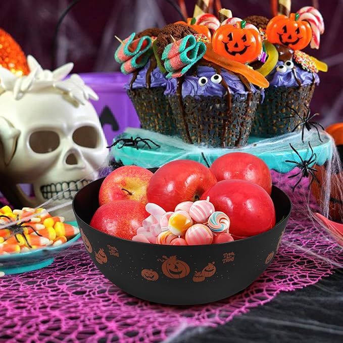 Cabilock Halloween Candy Bowl Halloween Plastic Trick Treat Candy Bowl Halloween Party Plastic Serving Bowl Tableware Halloween Candy Holder Black