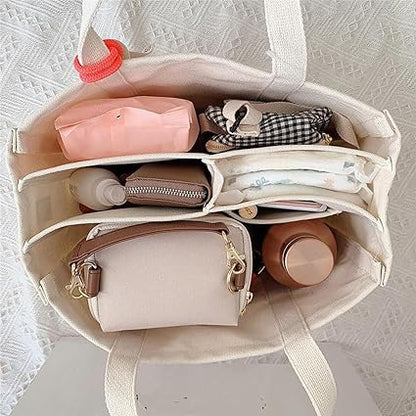Women Multi-Pocket Canvas Tote Bag Durable Large Capacity Crossbody Handbag,Adjustable Strap Versatile Crossbody Bag