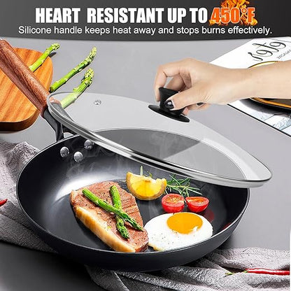 Pan Lid 8.7 Inch - Tempered Glass Pot Lid - Replacement Pan Cover for Cast Iron Skillets, Frying Pans, Pots and Wok, Heat Resistant Handle