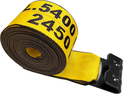 Yellow 4" Flat Hook Trailer Winch Straps, 1 Pack of 30' Long Flatbed Hauling, Securing Straps for Cargo, Equipment, Construction