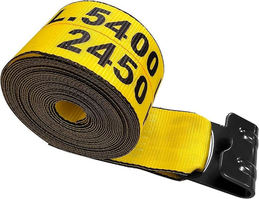 4" x 30' Heavy Duty Winch Straps wFlat Hook - Pack of 1, Yellow Tie Downs for Flat Bed, Truck, Farm, Utility Trailers (5400 LBS WLL)