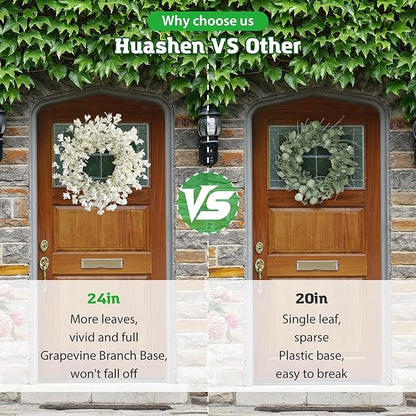 Summer Wreath for Front Door, 24 Inch White Cream Forsythia Summer Spring Wreath Blossom Cluster Flower Farmhouse on Grapevine for Christmas Festival Celebration Front Door Wall Window Hanging Décor