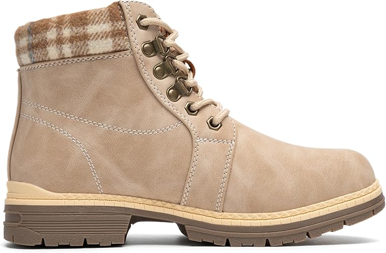 COTTIMO Snow Hiking Winter Boots for Women - Casual Brown Combat Work Boot - Non-slip Fur-Lined Ankle Boots - Fashion Boots Waterproof Leather Shoes