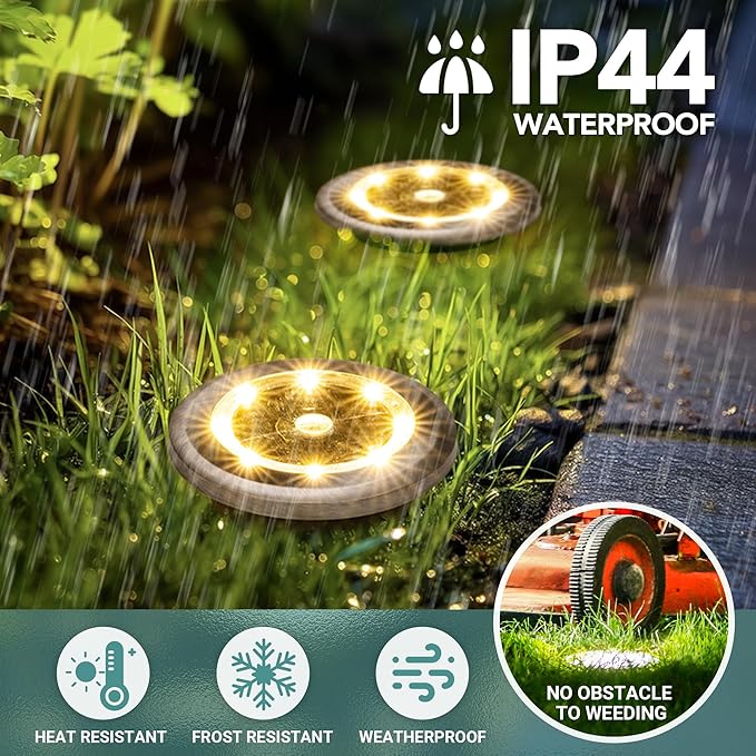 SOLPEX Mini Solar Ground Lights, 2 Pack Solar Lights Outdoor Waterproof, Pathway Lights Solar Powered, Solar Garden Lights, Landscape Lighting for Yard Driveway Walkway (Warm White)