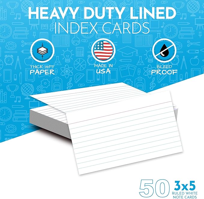 Home Advantage 3x5 Ruled Index Cards - Our 50 Pack of Lined Notecards Use Heavy Duty Cardstock to Make Them Bleed Proof – These Line Ruled Index Cards Make Perfect Flashcards & Note Cards