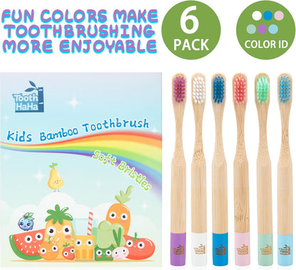 Kids Bamboo Toothbrushes, BPA-Free Soft Bristles, Eco-Friendly Natural Wooden Toddler Toothbrush, 6-Pack Travel Toothbrushes Set for Children( No organal box )