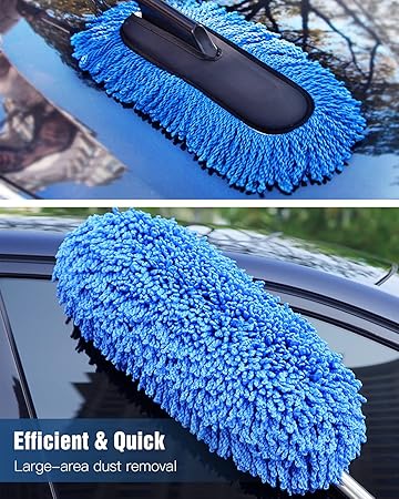 Car Duster, Extendable Long Handle Microfiber Car Duster Exterior Scratch Free Car Cleaning Tool, Car Dust Brush for Truck, SUV, RV, Motorcycle and Home Cleaning (Blue)