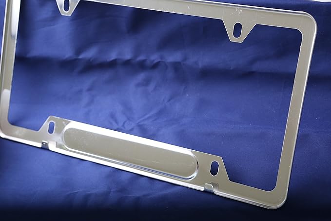 LFPartS Stainless Steel Polished Mirror License Plate Frame (Black Carbon Fiber Domed Insert)
