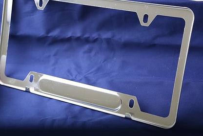 LFPartS Stainless Steel Polished Mirror License Plate Frame (Black Carbon Fiber Domed Insert)