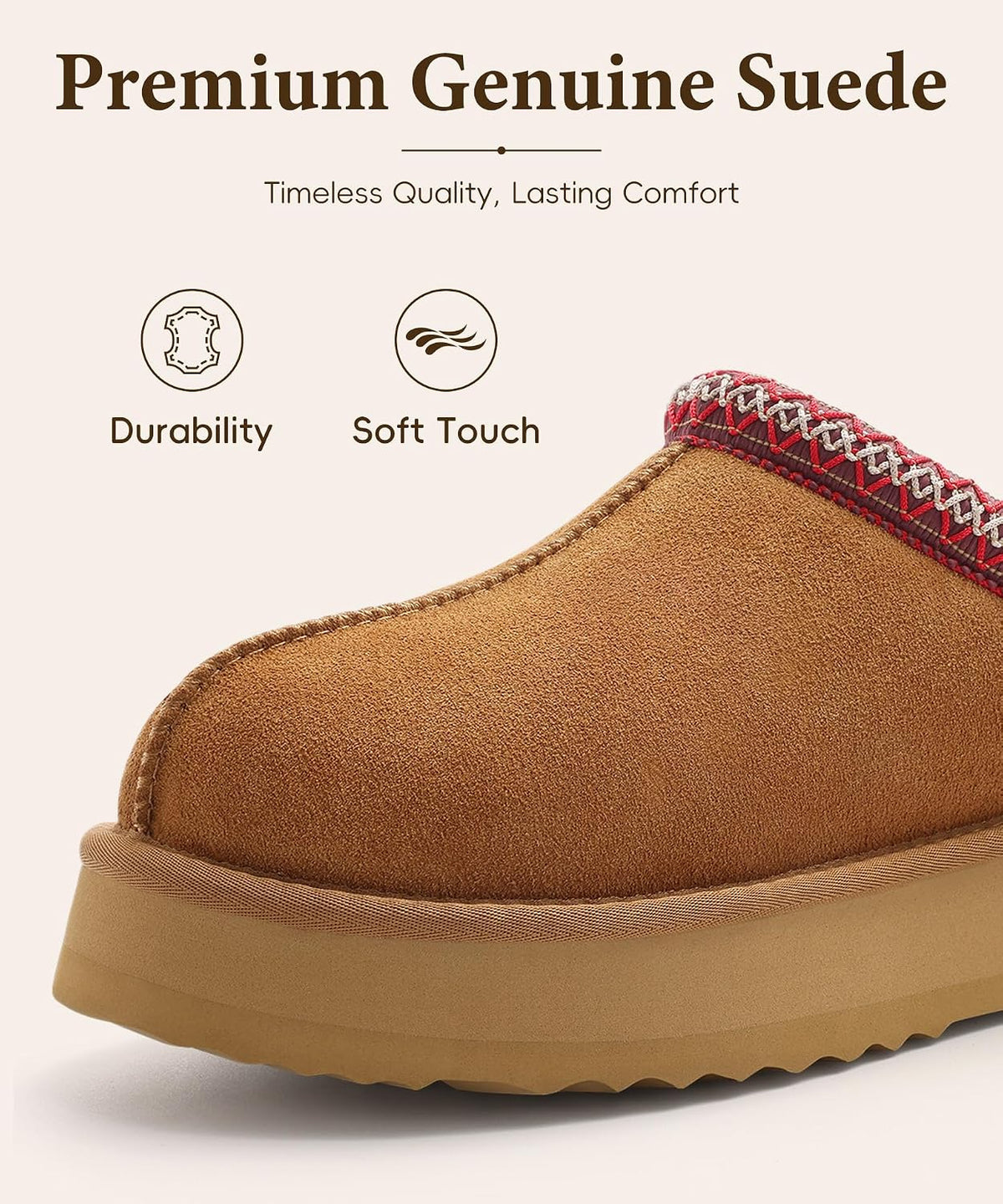 Genuine Suede Platform Slippers for Women Fuzzy Winter Warm Shoes Indoor Outdoor