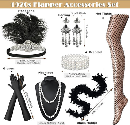 EIELO 1920s Great Gatsby Accessories Set for Women Headpiece Headband Flapper Roaring 20s Costume Accessories