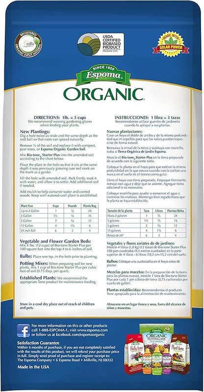 Espoma Organic Bio-Tone Starter Plus 4-3-3 Natural  Organic Starter Plant Food with Both Endo  Ecto Mycorrhizae; 4 lb. Bag; The Ultimate Starter Fertilizer - Pack of 1