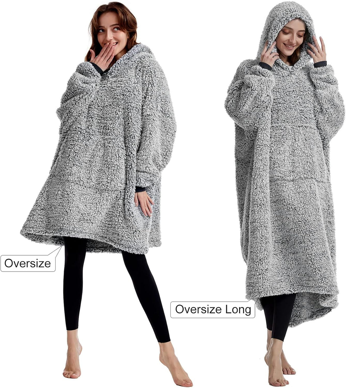 Cozy Sherpa Wearable Blanket Hoodie for Adults Women Men Kids Gift Idea-Hooded Snuggle Blanket- Oversized Blanket Sweatshirt-Super Warm Light Weight, Black