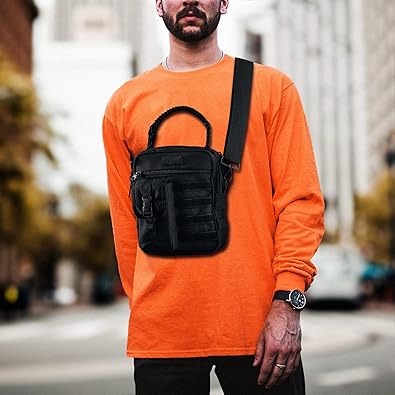 Fitdom Black Small Tactical Messenger Bag For Men. This EDC Has Multiple Ways to Carry as Sling, Shoulder, Crossbody, Waist.