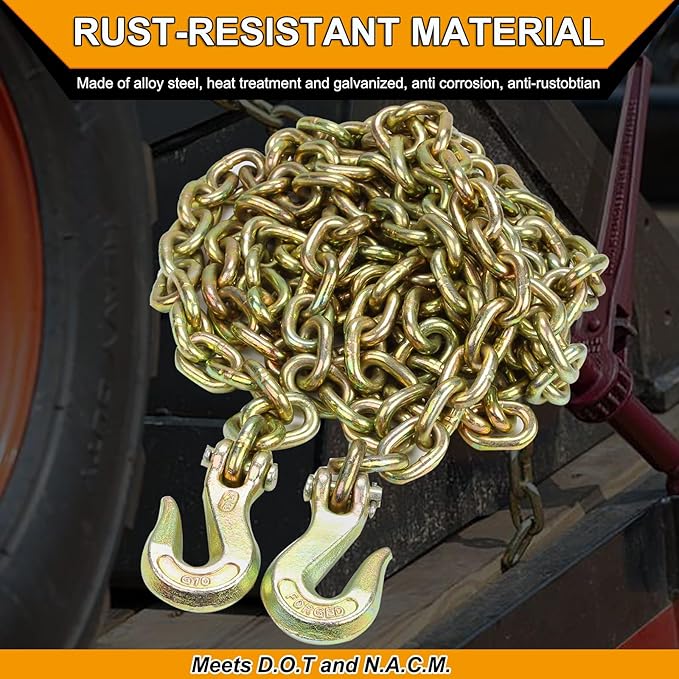 38 inch x 20 Feet G70 Binder Chain with Clevis Grab Hook 6,600 lbs WLL Transport Chain Tie Down Binder Chain for Flatbed, Truck, Farm 1 Piece