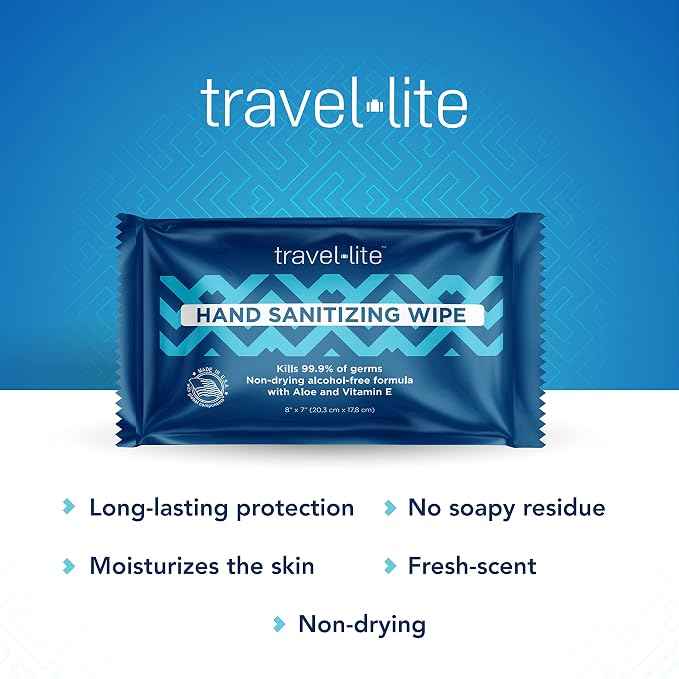 Travel Lite Alcohol-Free Hand Wipes With Aloe Vera & Vitamin E, 180 Count Fresh Scent Wipes for Hand Cleansing & Skin Moisturizing, Individually Wrapped for Adults & Kids Travel - Travel Ready