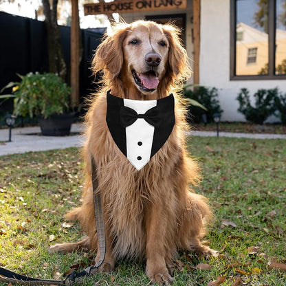GOYOSWA Dog Tuxedo Suit Wedding Bandana Collar with Bow Tie, Adjustable Formal Dog Tux, Engagement Birthday Tuxedo for Small Medium Large Dogs Pets (Large: Neck 15-25)