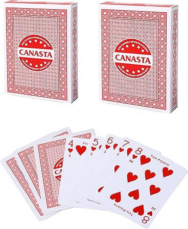 GSE Games  Sports Expert 2-Deck Canasta Cards with Point Values, Includes Canasta and Hand  Foot Game Rules, Traditional Rummy Game Playing Cards (Red)