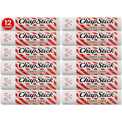ChapStick Bulk Lip Balm, Candy Cane Packs (12 Sticks) – Fresh & Minty Lip Moisturizer, Stocking Stuffer, 0.15 Oz Ea