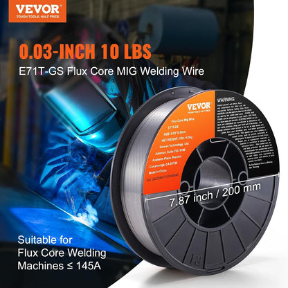 Flux Core Welding Wire, E71T-GS 0.030-inch 10LBS, Gasless Mild Steel MIG Welding Wire with Low Splatter for All Position Arc Welding and Outdoor Use