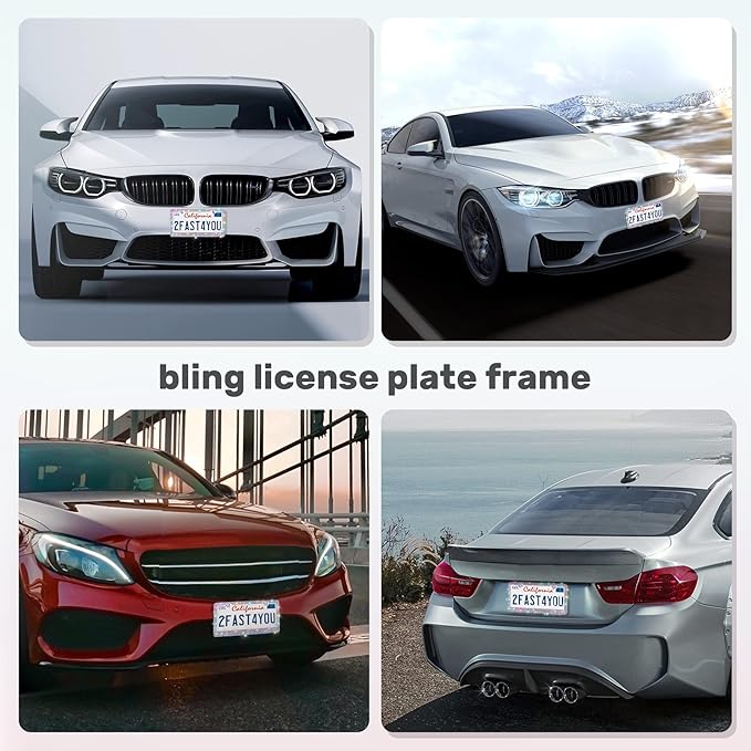 1 Pack Bling License Plate Frames, Sparkly Rhinestone Diamond Car License Plate Cover for Women, Stainless Steel Car Accessories with Glitter Crystal Caps (1 Pack Colorful)