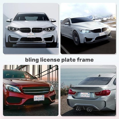 1 Pack Bling License Plate Frames, Sparkly Rhinestone Diamond Car License Plate Cover for Women, Stainless Steel Car Accessories with Glitter Crystal Caps (1 Pack Colorful)
