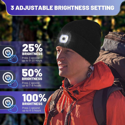 Keains Unisex Beanie with The Light ?Rechargeable LED Headlamp Cap? Warm Knit Hats for Winter Safety Gifts for Men Women Dad