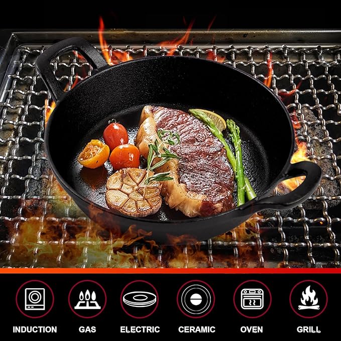 DVK Small Cast Iron Skillet Round Frying Shrimp Pan Set Suitable for kitchen, Indoor and Outdoor Picnics (2, 6In)