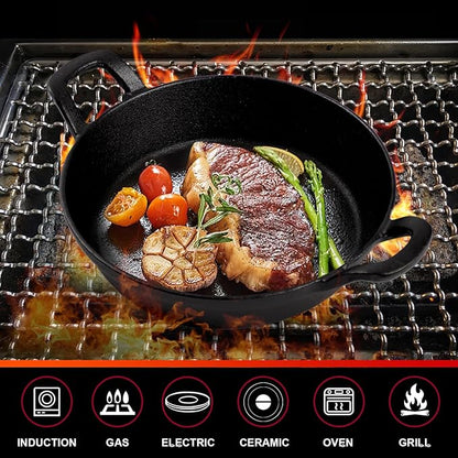 DVK Small Cast Iron Skillet Round Frying Shrimp Pan Set Suitable for kitchen, Indoor and Outdoor Picnics (2, 6In)