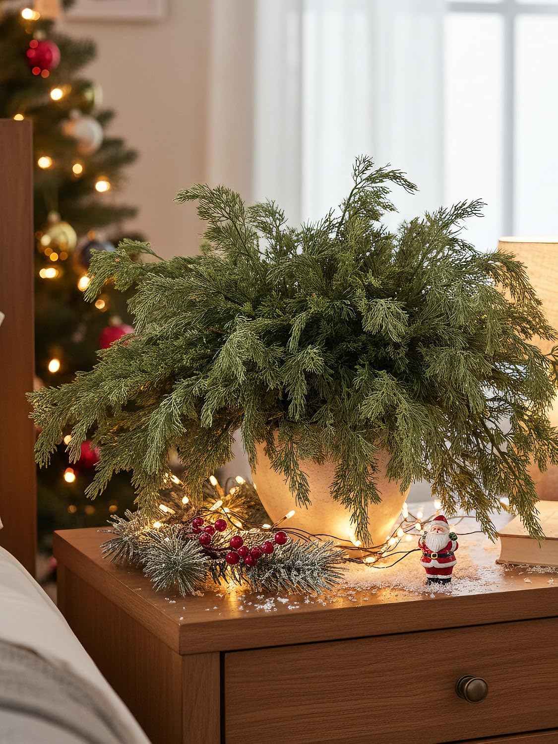 MISSPIN 12 Pcs 21.5 Inches Christmas Cedar Branches, Cedar Artificial Christmas Branches DIY Crafts Faux for Xmas Indoor Outdoor Home Decor